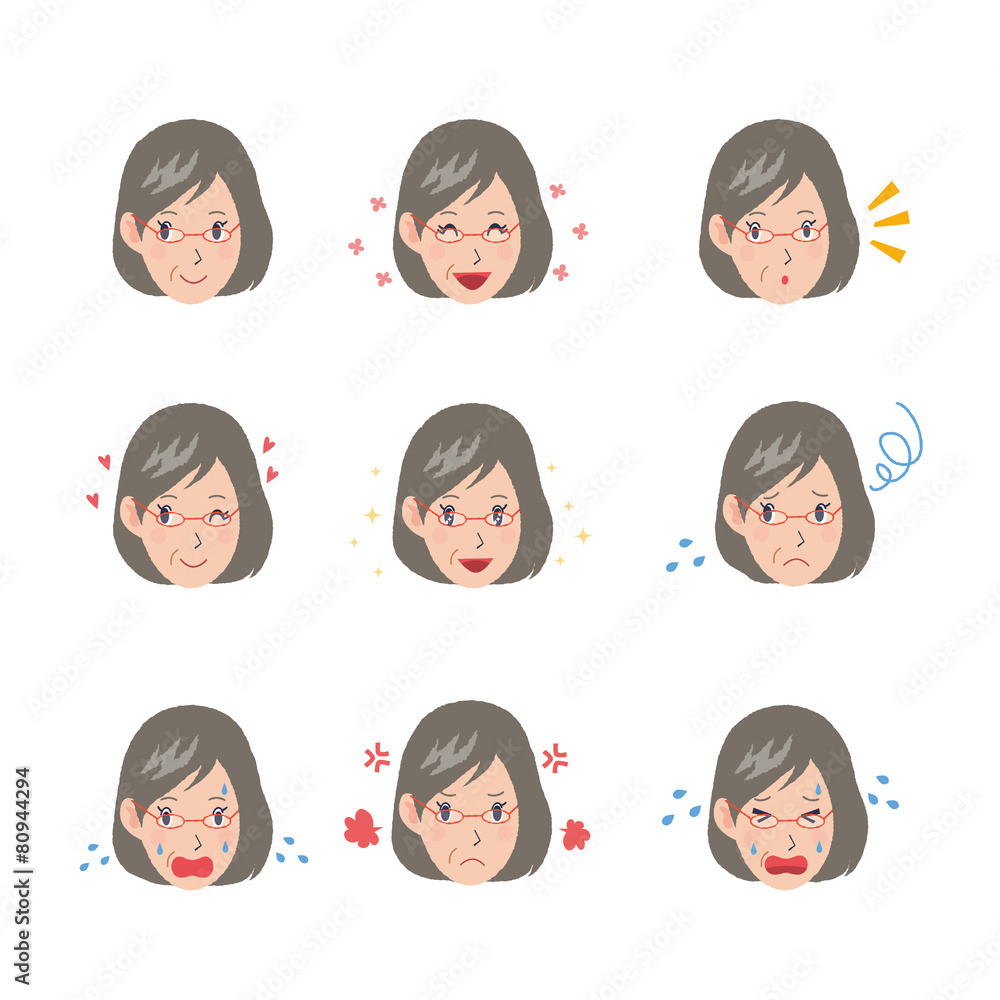 年輩 女性 顔 イラスト Stock Vector Adobe Stock