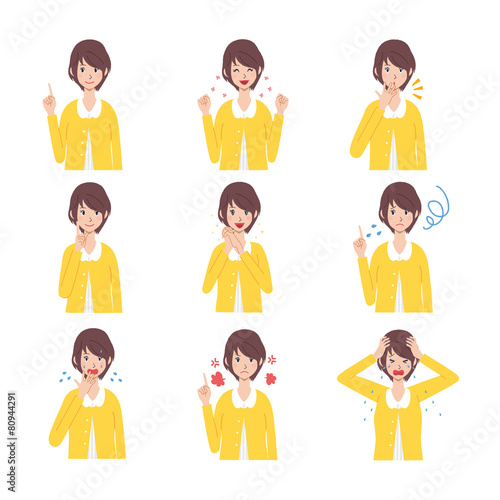 若い　女性　表情　イラスト