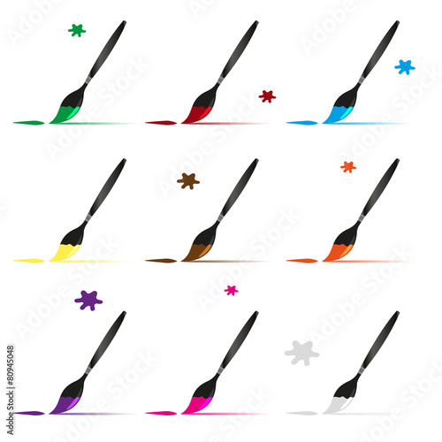 color paint brush and paint vector icons set eps10
