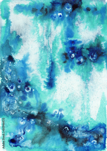 Abstract blue wet watercolor background