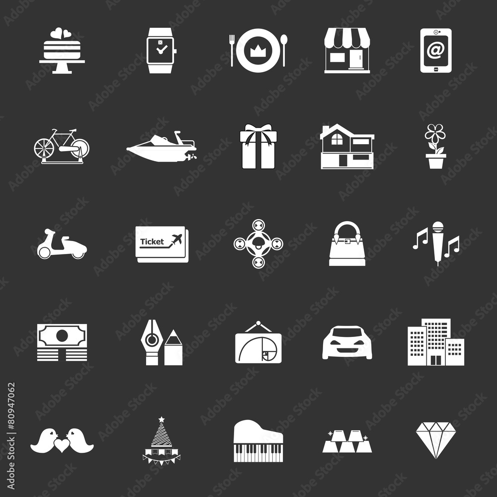 Birthday gift icons on gray background Birthday gift icons on gray background