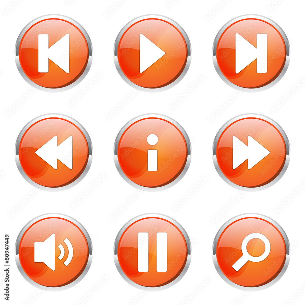 Multimedia Controller Orange Vector Button Icon Design Set Multimedia Controller Orange Vector Button Icon Design Set