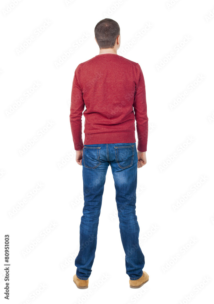 Back view of handsome man in blue pullover. Back view of handsome man in blue pullover.
