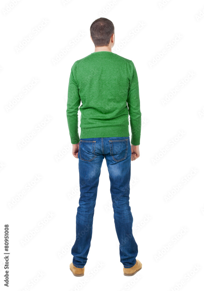 Back view of handsome man in blue pullover. Back view of handsome man in blue pullover.
