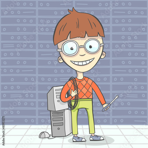 Cartoon vector illustration of geek man character