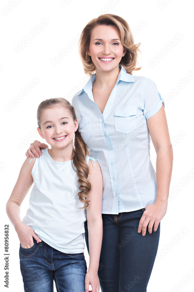 Full portrait of happy mother and young daughter Full portrait of happy mother and young daughter