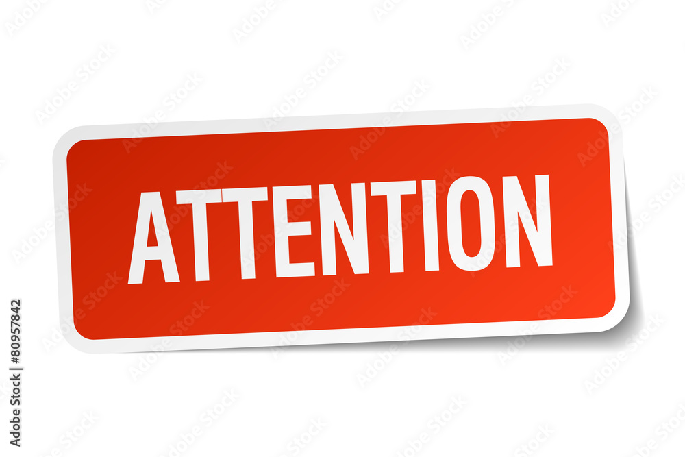 attention red square sticker isolated on white attention red square sticker isolated on white