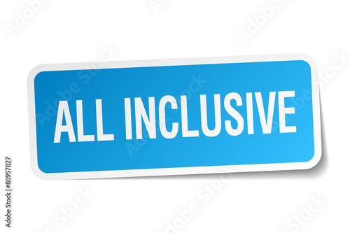 all inclusive blue square sticker isolated on white