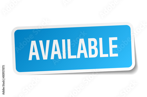 available blue square sticker isolated on white