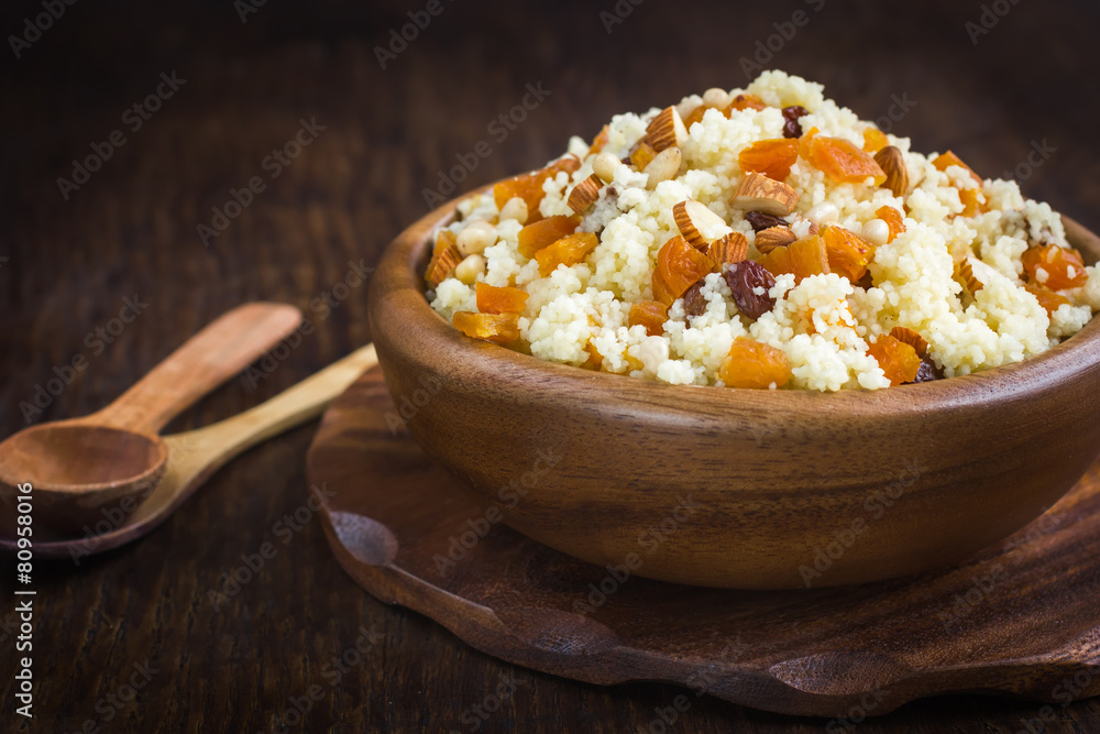 Fotografie Couscous with dried fruits and nuts
