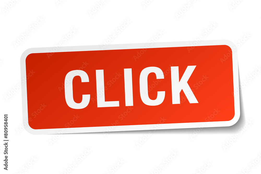 click red square sticker isolated on white click red square sticker isolated on white
