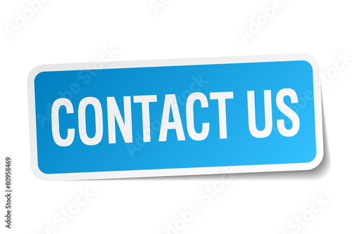 contact us blue square sticker isolated on white