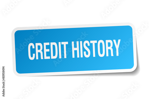 credit history blue square sticker isolated on white