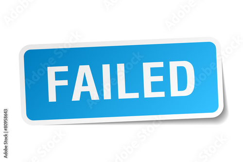 failed blue square sticker isolated on white