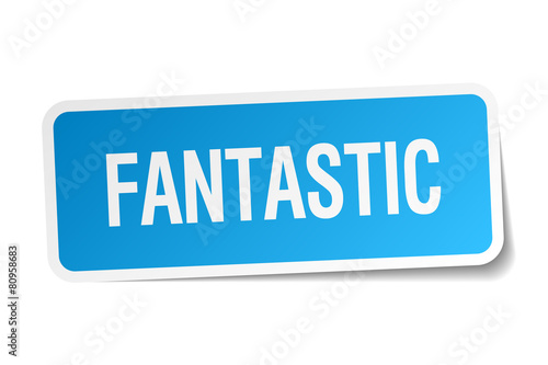 fantastic blue square sticker isolated on white