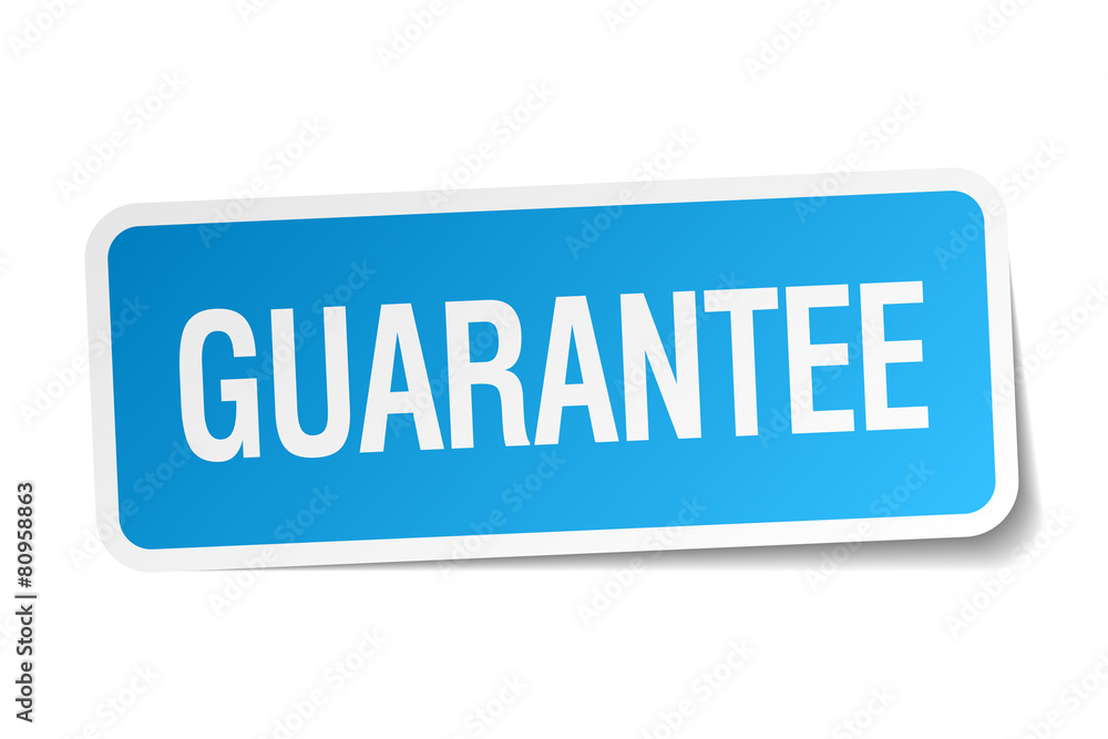 guarantee blue square sticker isolated on white guarantee blue square sticker isolated on white