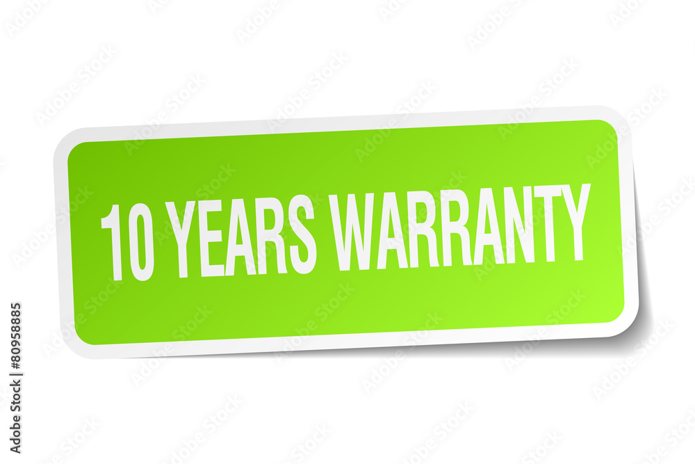 10 years warranty green square sticker on white background 10 years warranty green square sticker on white background