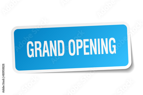 grand opening blue square sticker isolated on white