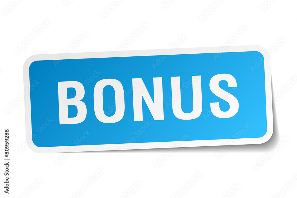 bonus blue square sticker isolated on white bonus blue square sticker isolated on white