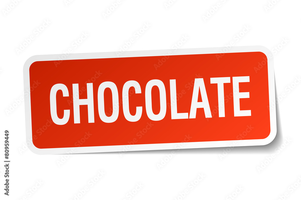 chocolate red square sticker isolated on white chocolate red square sticker isolated on white
