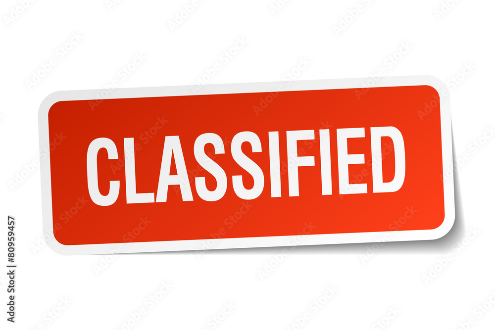 classified red square sticker isolated on white classified red square sticker isolated on white