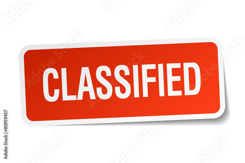 classified red square sticker isolated on white