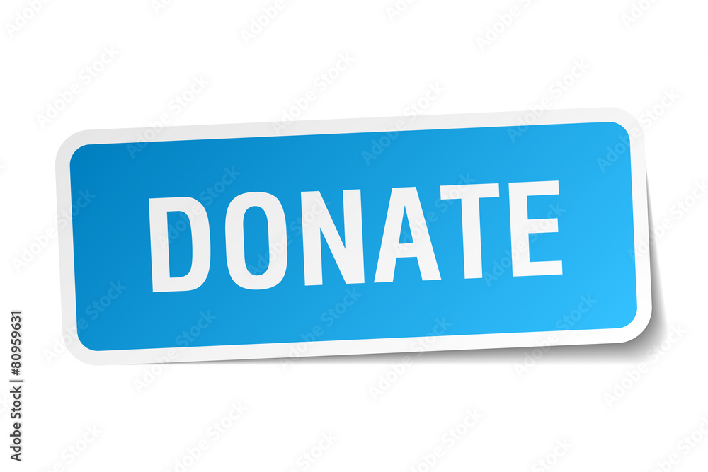 donate blue square sticker isolated on white donate blue square sticker isolated on white