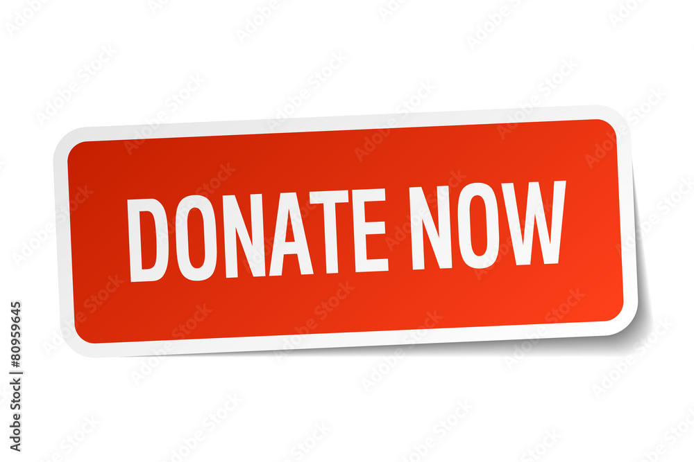 donate now red square sticker isolated on white donate now red square sticker isolated on white