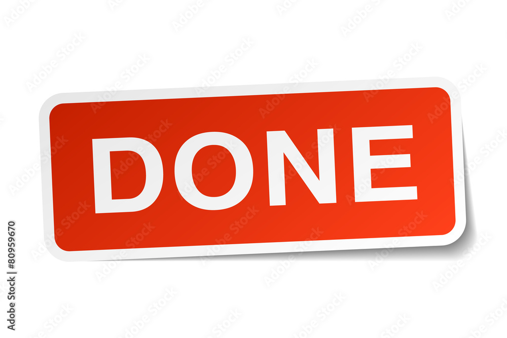 done red square sticker isolated on white done red square sticker isolated on white