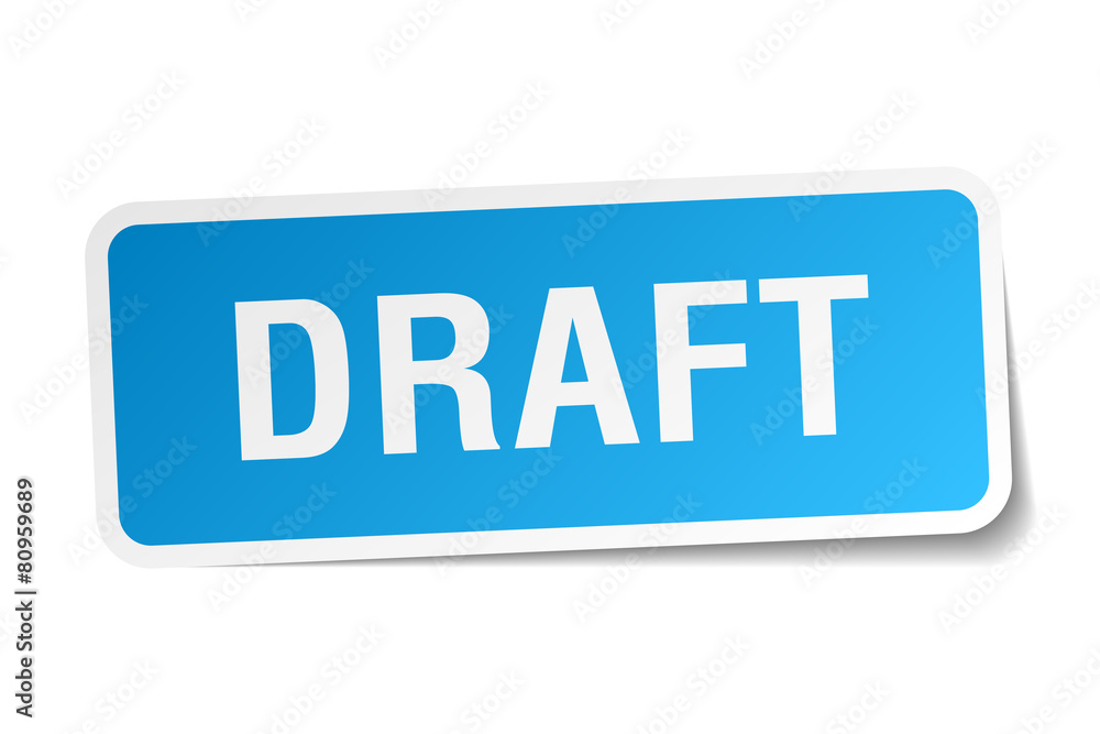 draft blue square sticker isolated on white draft blue square sticker isolated on white