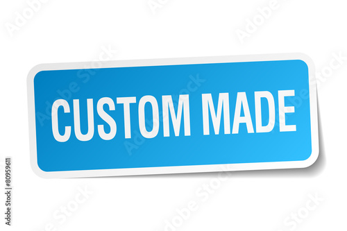 custom made blue square sticker isolated on white