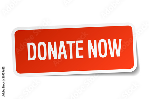 donate now red square sticker isolated on white