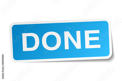 done blue square sticker isolated on white