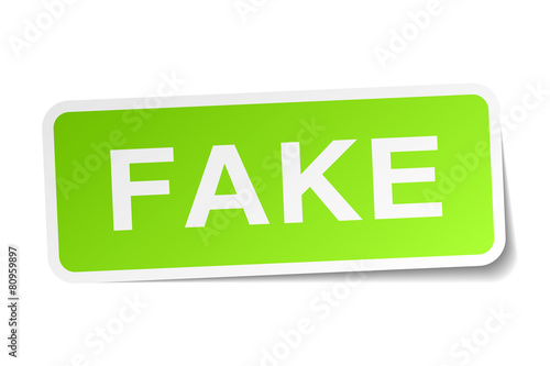 fake green square sticker on white background