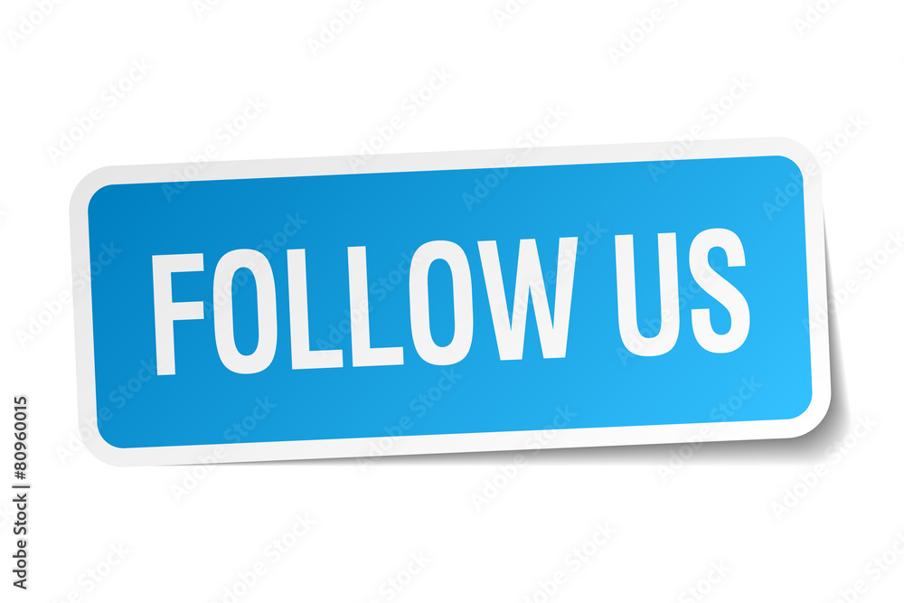 follow us blue square sticker isolated on white follow us blue square sticker isolated on white