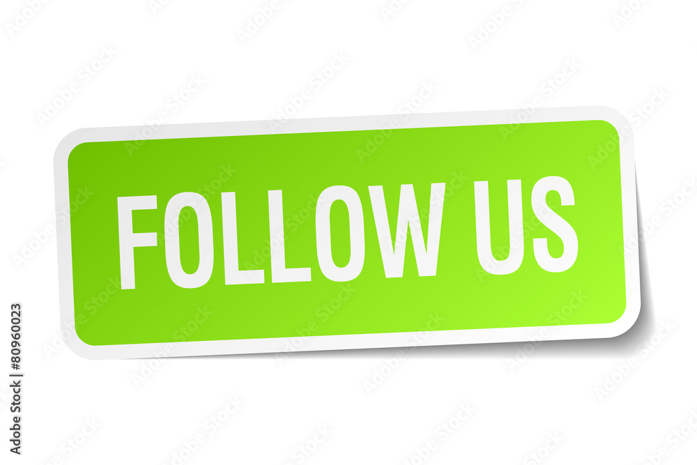 follow us green square sticker on white background follow us green square sticker on white background