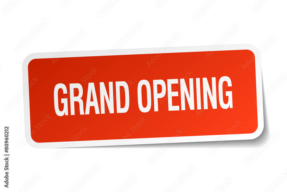 grand opening red square sticker isolated on white grand opening red square sticker isolated on white