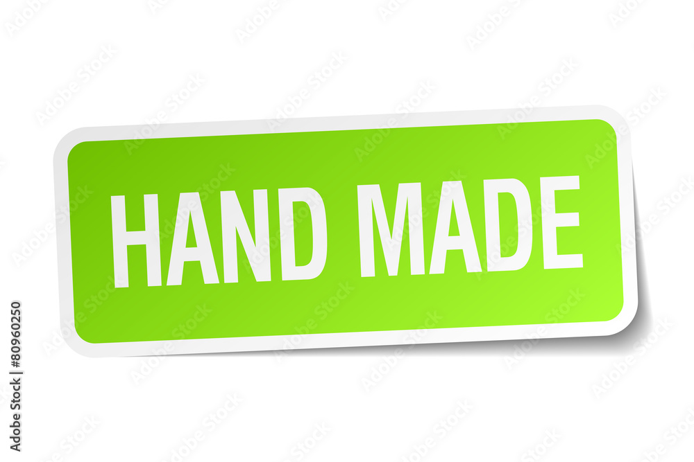 hand made green square sticker on white background hand made green square sticker on white background
