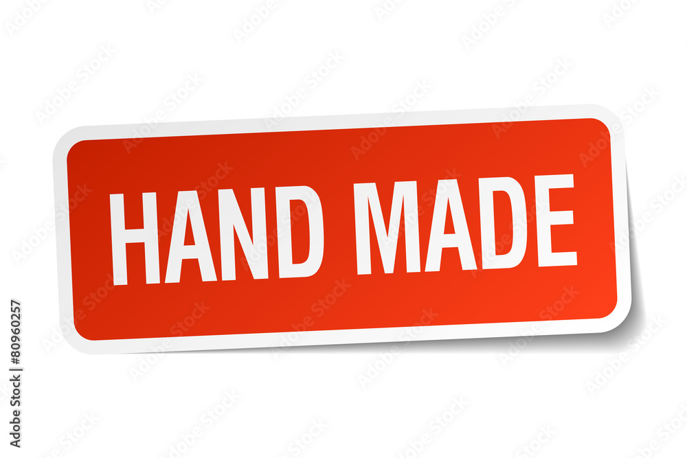 hand made red square sticker isolated on white hand made red square sticker isolated on white