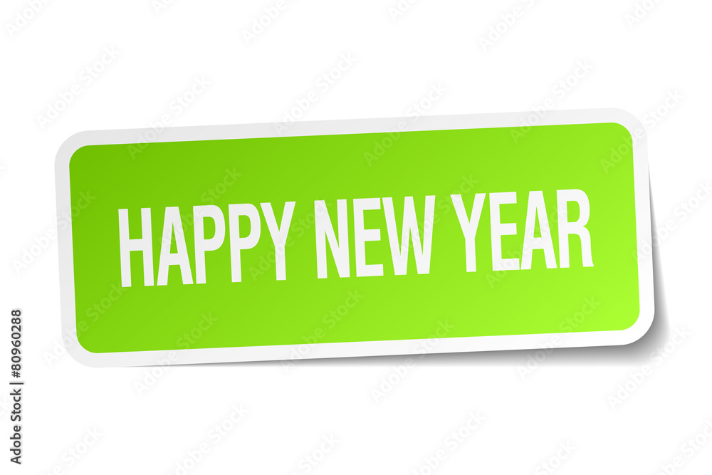 happy new year green square sticker on white background happy new year green square sticker on white background