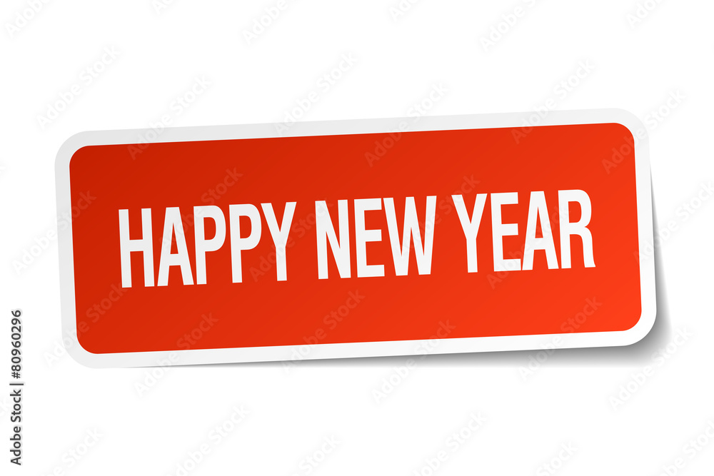 happy new year red square sticker isolated on white happy new year red square sticker isolated on white