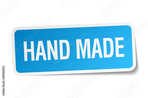 hand made blue square sticker isolated on white