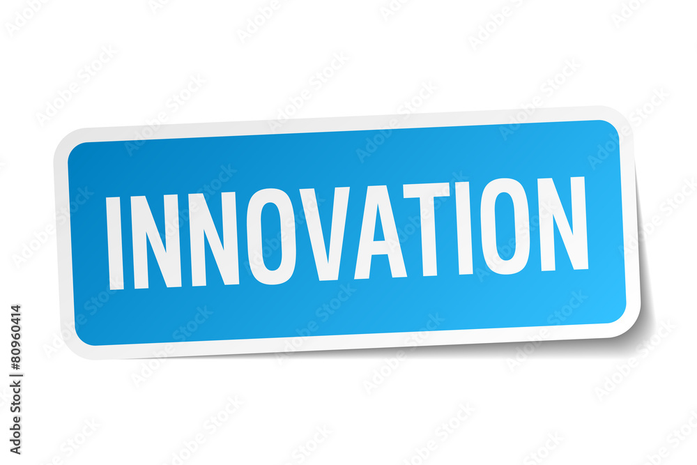 innovation blue square sticker isolated on white innovation blue square sticker isolated on white