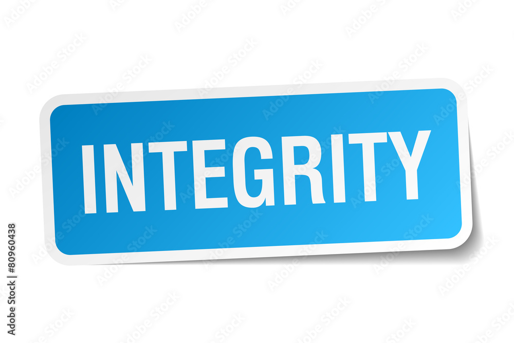 integrity blue square sticker isolated on white integrity blue square sticker isolated on white