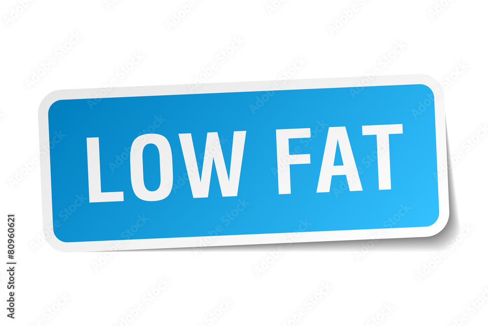 low fat blue square sticker isolated on white low fat blue square sticker isolated on white