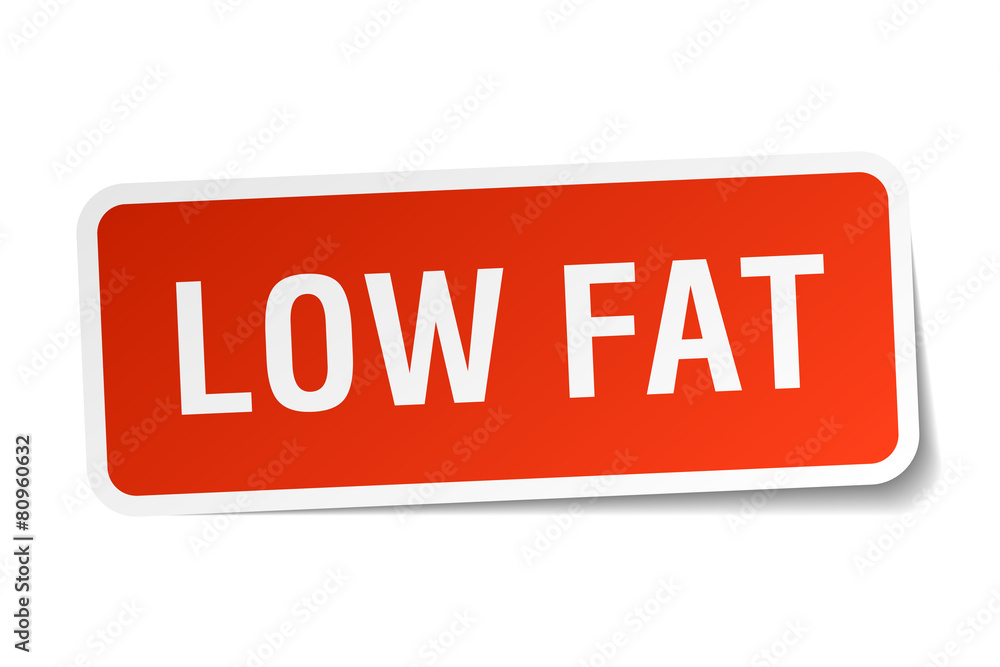 low fat red square sticker isolated on white low fat red square sticker isolated on white