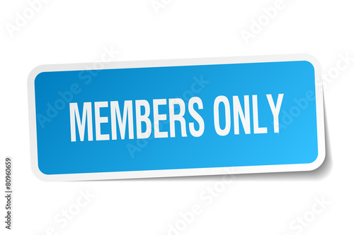 members only blue square sticker isolated on white