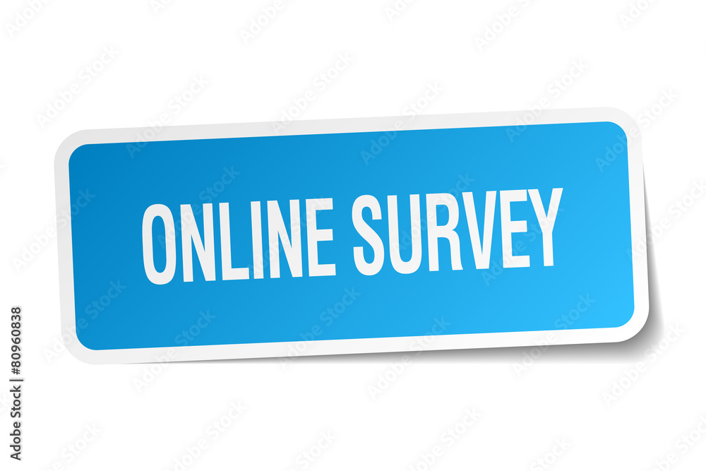 online survey blue square sticker isolated on white online survey blue square sticker isolated on white