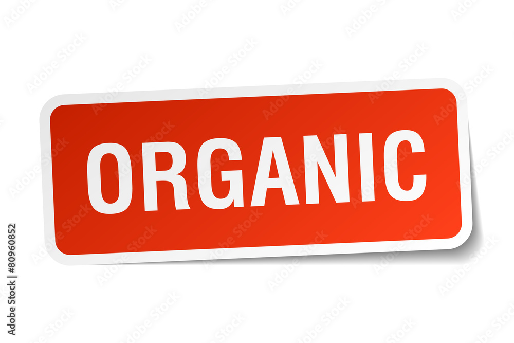 organic red square sticker isolated on white organic red square sticker isolated on white
