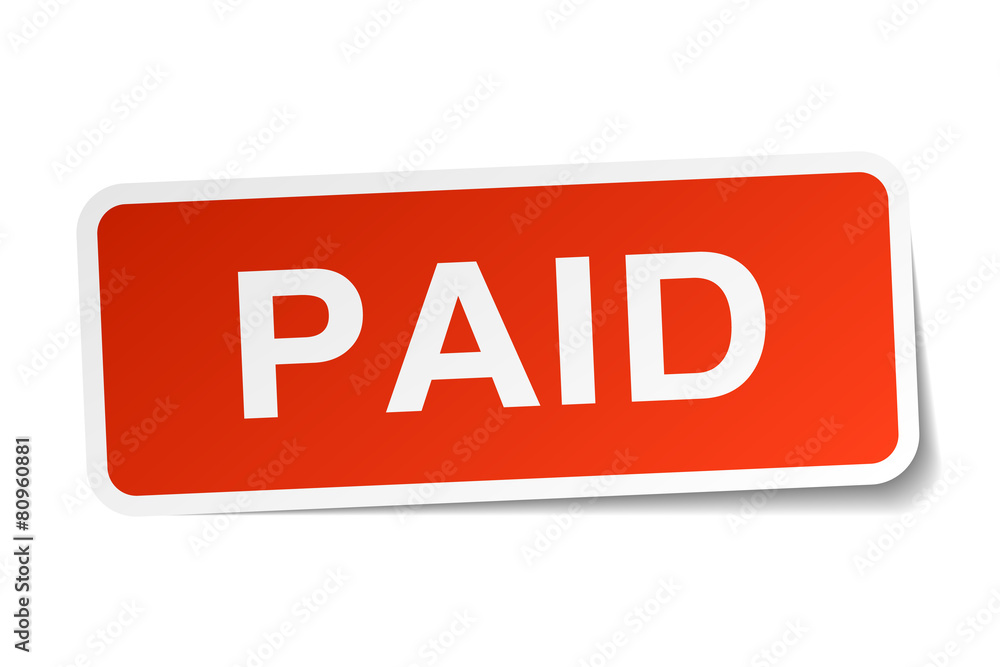 paid red square sticker isolated on white paid red square sticker isolated on white